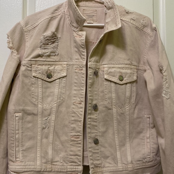 Pastel Light Baby Pink American Eagle Ripped Jean Jacket Size Medium - Picture 2 of 8